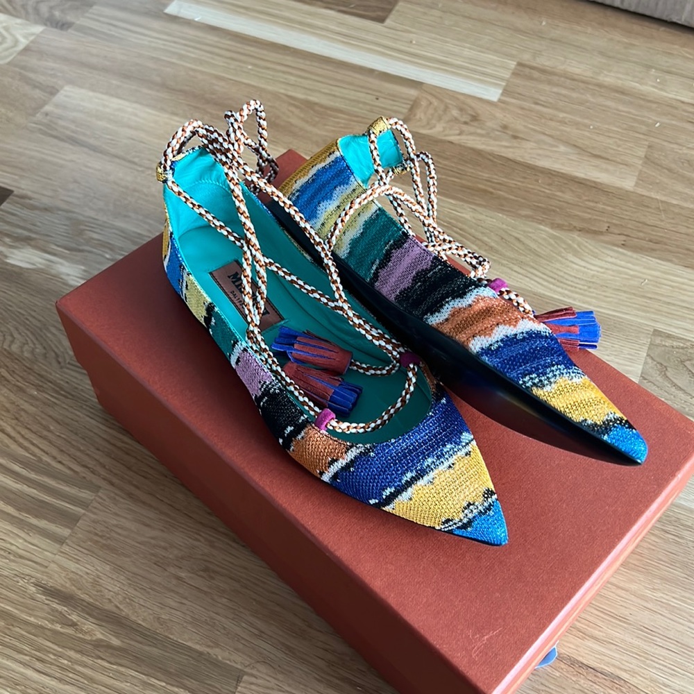 New missoni woven textile print lace up ballet flats with tassels - EU 36